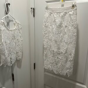 White Midi Pencil Skirt Set for Cocktail Events